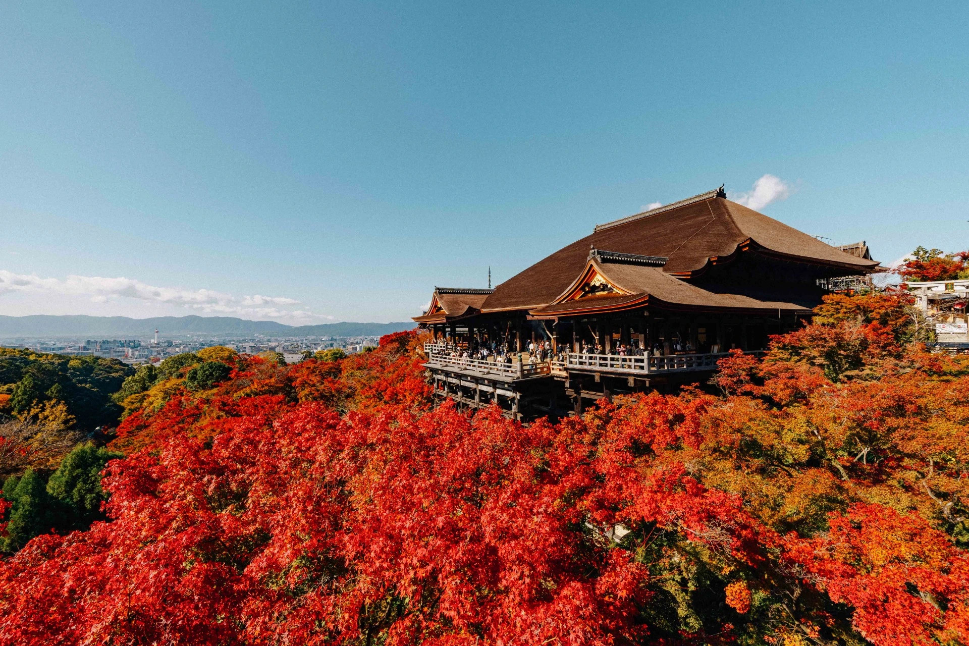 Vista otoñal del Kiyomizudera en Kioto