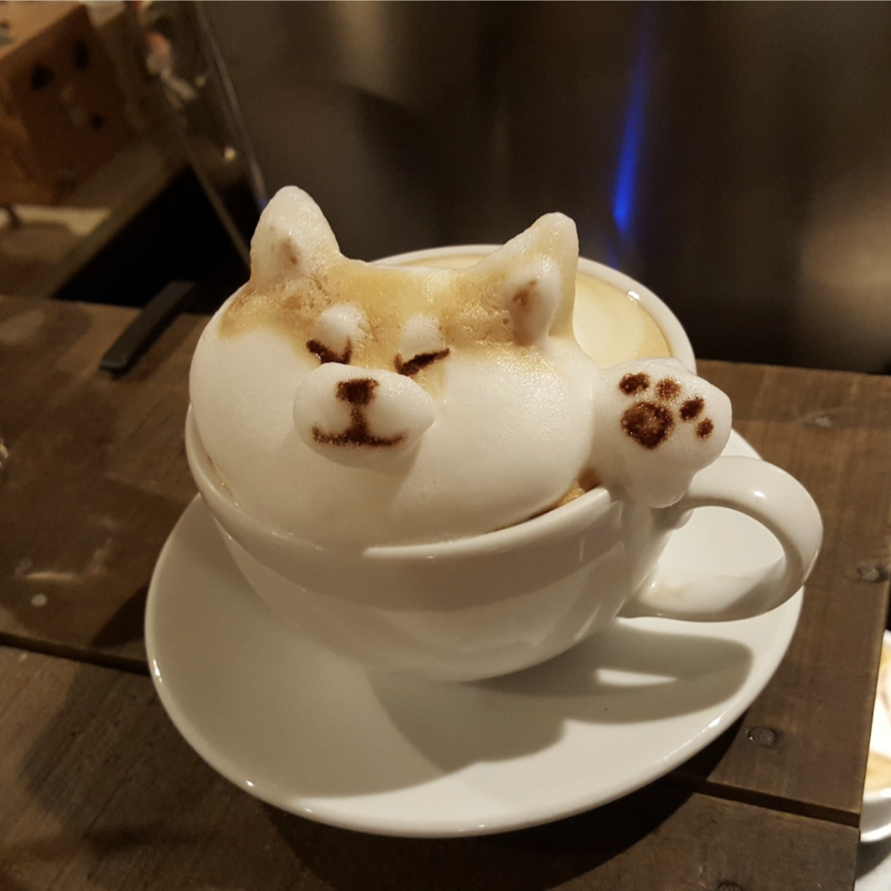 Latte art de un perro en Cafe Reissue
