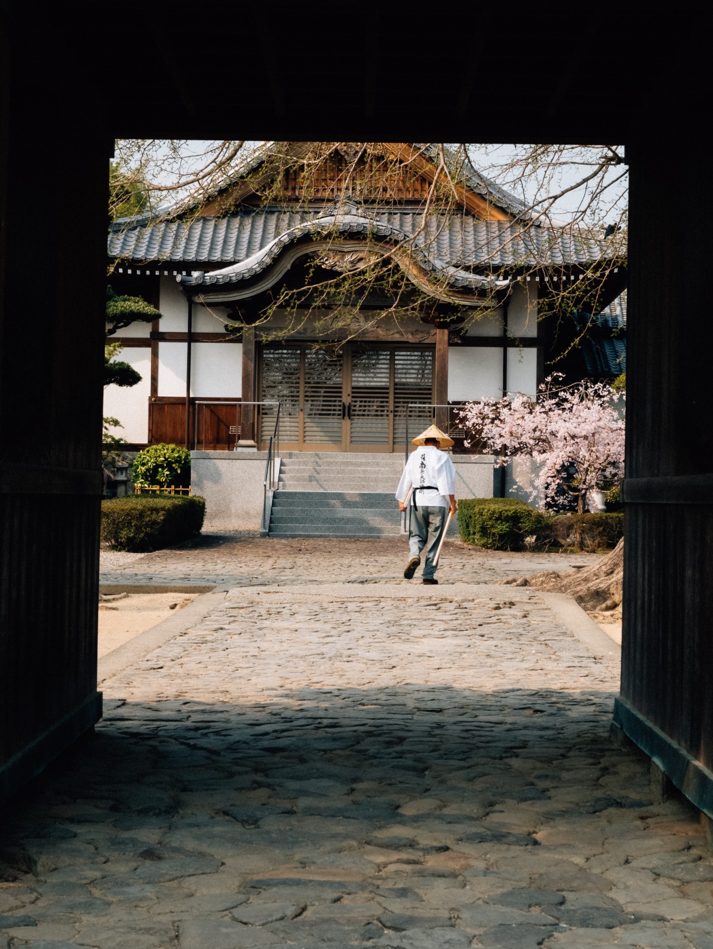 Escena de una persona en un templo japonés