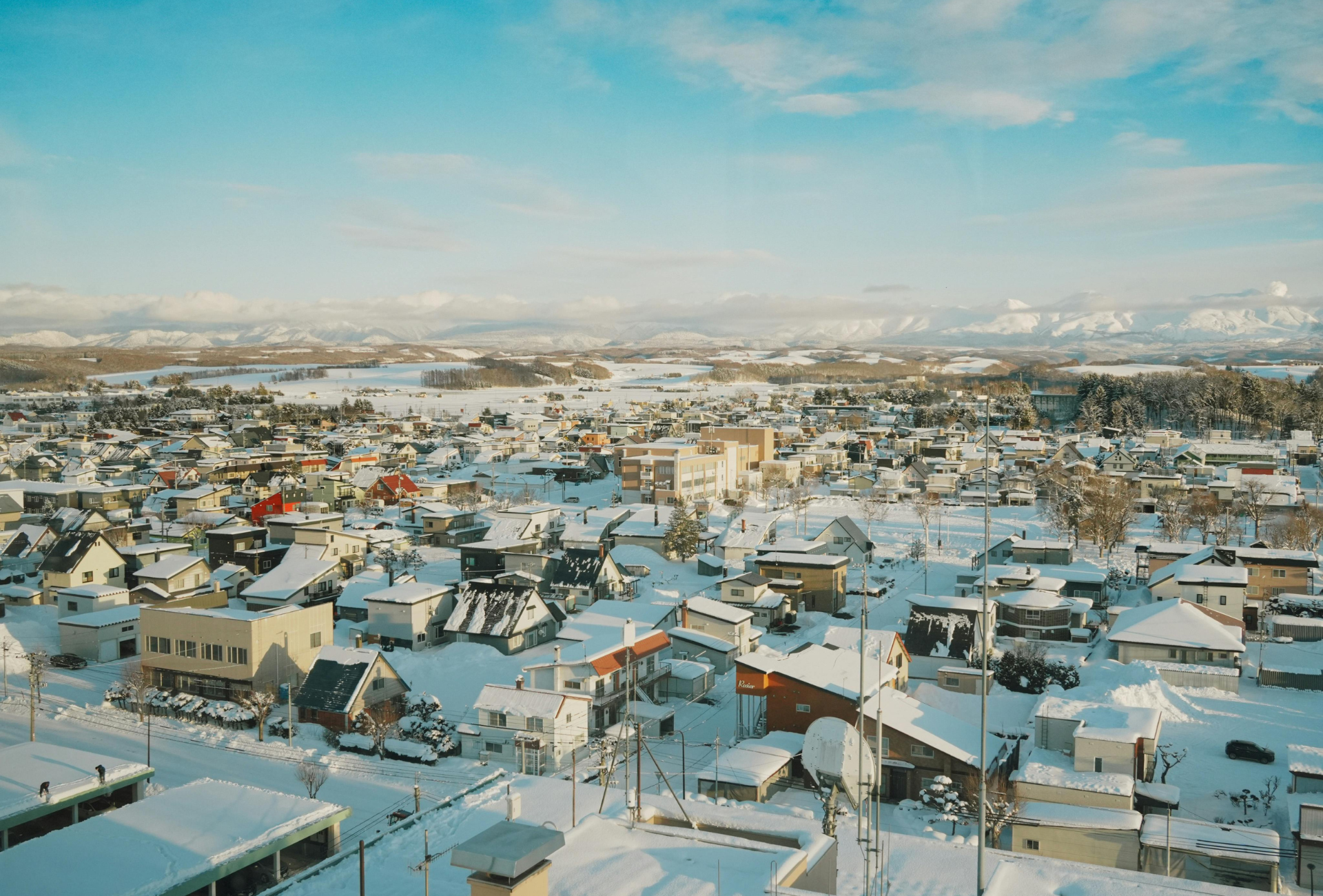 Una ciudad nevada en Hokkaido