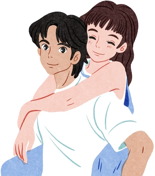 Ilustración de Iko de una pareja abrazada y sonriente