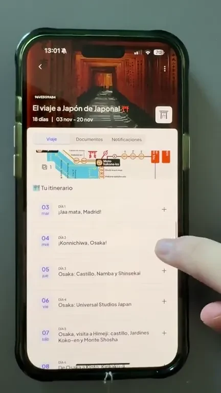 Vídeo de la app MOGU con el itinerario día a día, fotos y explicaciones de cada visita