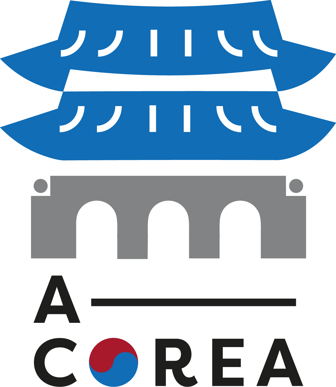 Logo de la marca A Corea, con la bandera y la puerta principal de un palacio