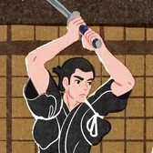 Ilustración de Iko de un samurái levantando la katana