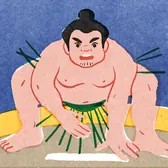 Ilustración de Iko de un luchador de sumo en posición de ataque